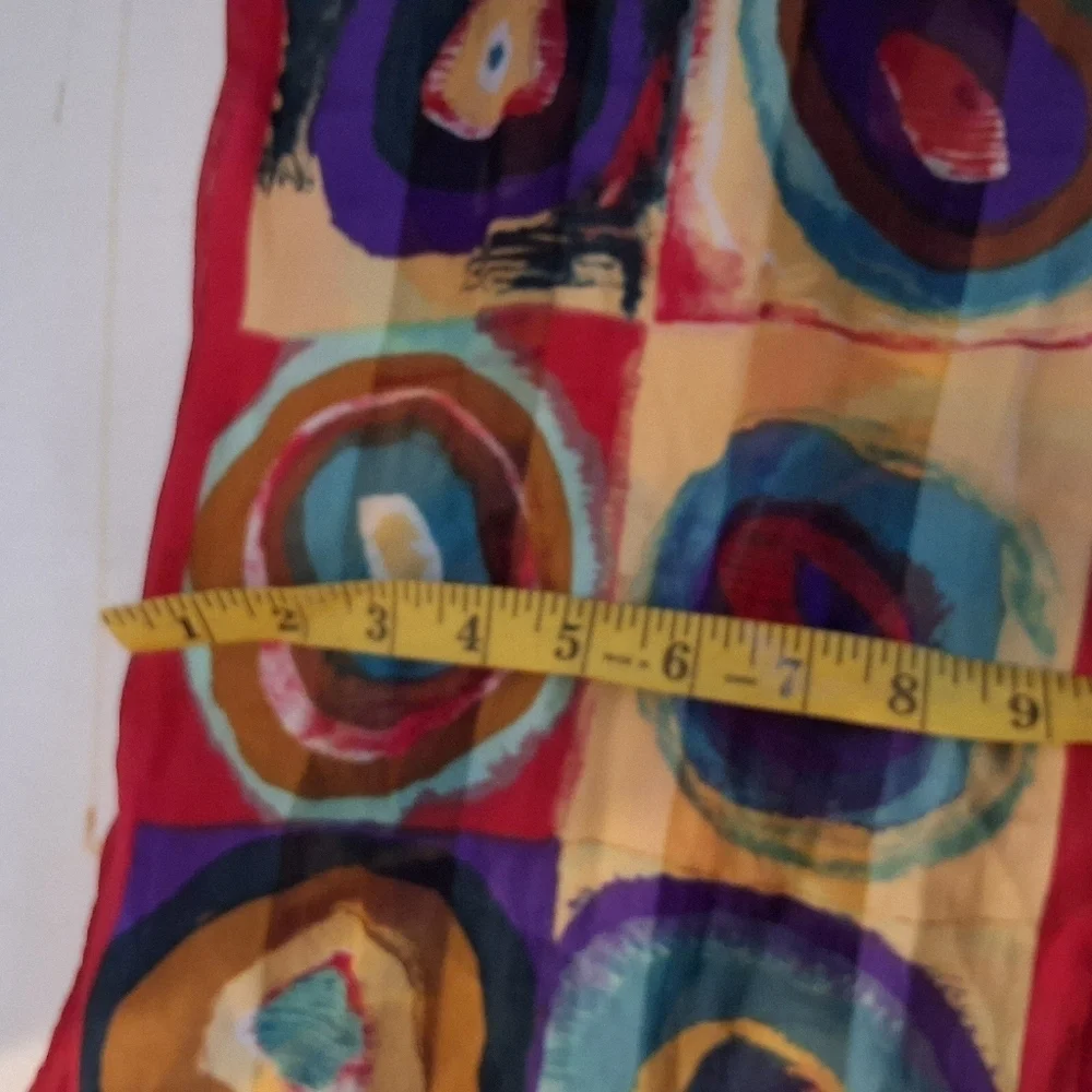 Elaine Gold  Vintage Modernist Design Oblong Silk Colorful Circles Scarf/ Wrap